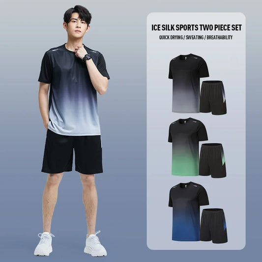 Men's Ice Silk Quick-Dry Sportswear Set - Short-Sleeved T-Shirt for Summer Running and Basketball Training