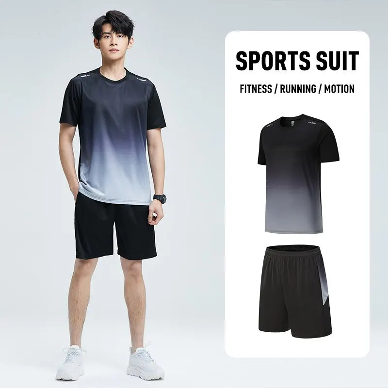 Men's Ice Silk Quick-Dry Sportswear Set - Short-Sleeved T-Shirt for Summer Running and Basketball Training