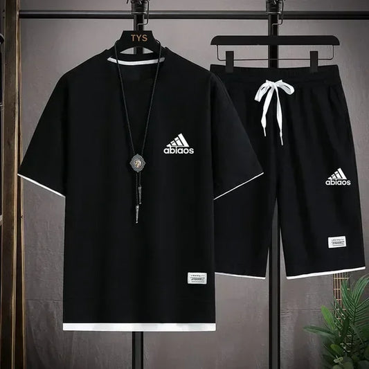 Men's Breathable Short Sleeve T-Shirt and Sports Shorts Set for Summer 2024 - Comfortable Running Waffle Design