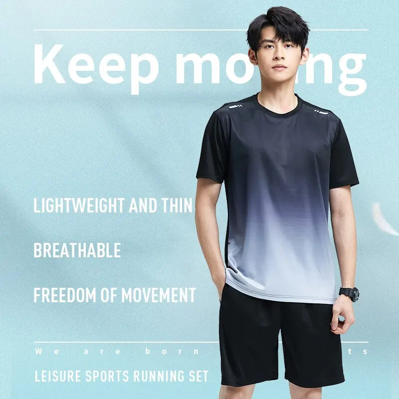 Men's Ice Silk Quick-Dry Sportswear Set - Short-Sleeved T-Shirt for Summer Running and Basketball Training